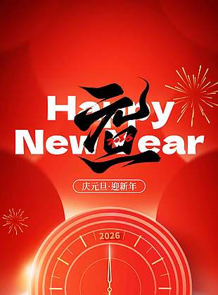 新年伊始红色简约马年元旦节海报