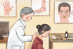 清新水彩手绘非遗文化针灸插画