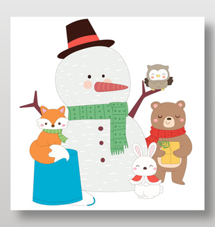 冬季圣诞节小动物齐聚节日卡通插画