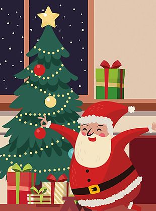 可爱卡通水彩风格圣诞插画