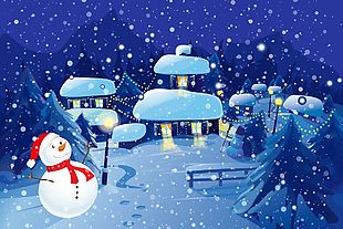 静谧安宁漫天大雪圣诞夜场景插画