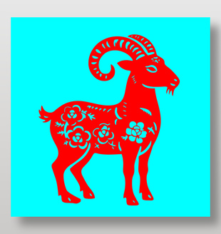 红色喜庆山羊剪纸图案