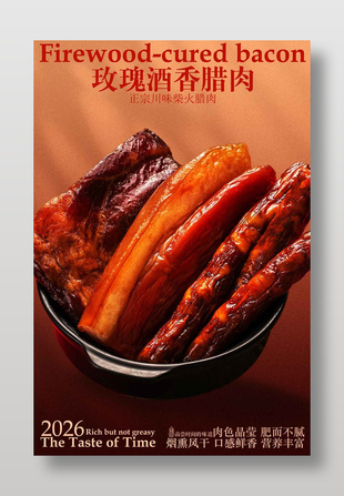 正宗川味玫瑰酒香腊肉美食海报