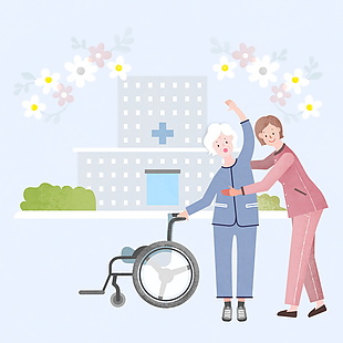 老人康复训练场景插画