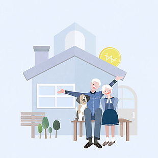 爷爷奶奶温馨家庭生活插画