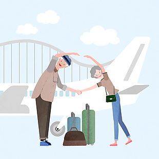 爷爷奶奶退休生活出门旅游插画