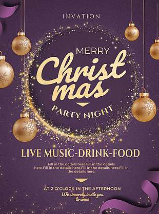 紫色唯美圣诞节晚会邀请函