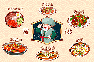 手绘可爱卡通吉林特色美食插画
