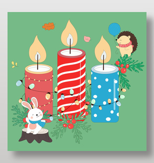 圣诞节小动物点蜡烛节日插画