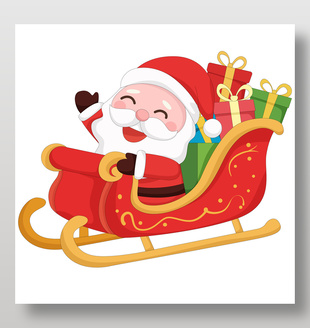 圣诞老人开雪橇车送礼物卡通节日插画