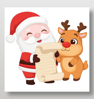 圣诞老人和驯鹿看愿望清单节日插画