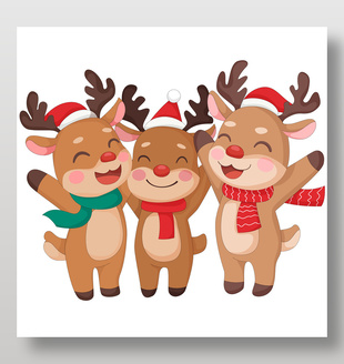 圣诞节驯鹿齐聚冬季卡通节日插画