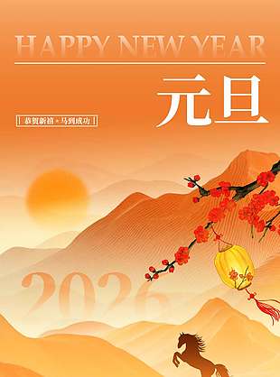 辞旧迎新马年大吉元旦节日海报