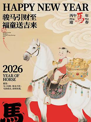 马上有财家业兴旺元旦节日海报