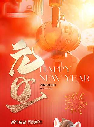 新年启封马年大吉元旦节日活动海报