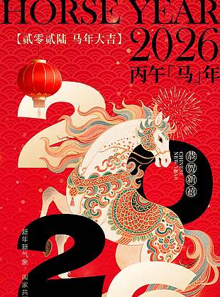 马年大吉阖家团圆元旦节日海报