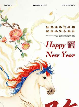 马年大吉健康快乐元旦节日海报