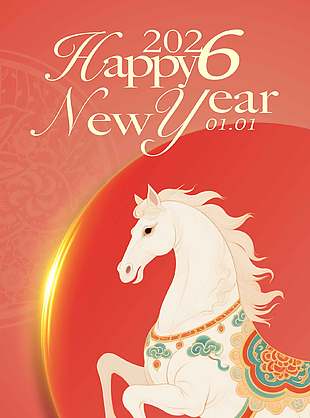 辞旧迎新中式意境马年元旦节海报