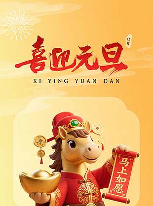 马上如愿同跨新年马年元旦节海报