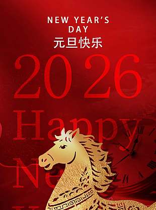 红金配色奢华高级马年元旦节海报