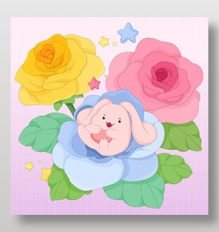 玫瑰花朵小精灵可爱儿童插画