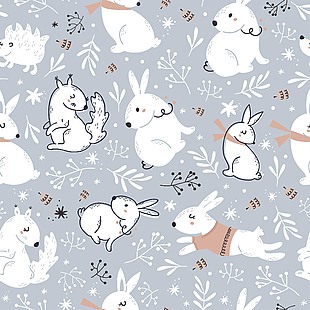 可爱兔子松鼠圣诞印花图案