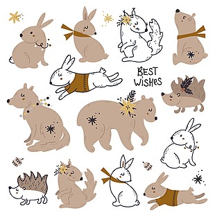 可爱动物兔子刺激熊印花图案