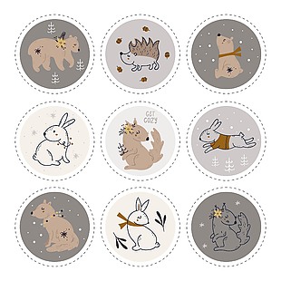 可爱卡通小动物印花图案