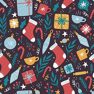 卡通风圣诞袜圣诞礼物印花图案