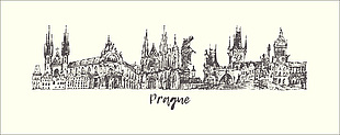 手绘线条风布拉格城市场景插画