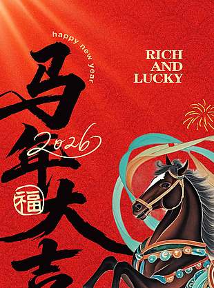 马年大吉發發發元旦节日海报