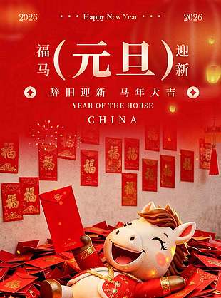 辞旧迎新马年大吉元旦节日海报