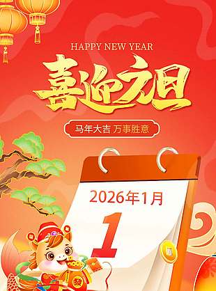马年大吉万事胜意元旦节日海报