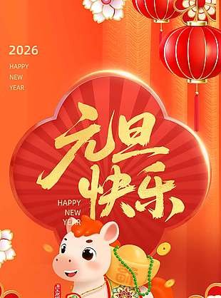 元旦快乐新年有新愿节日海报