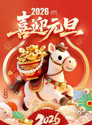 喜迎元旦马年大吉节日活动海报