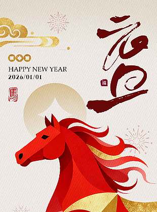 新年新气象阖家共团圆元旦海报