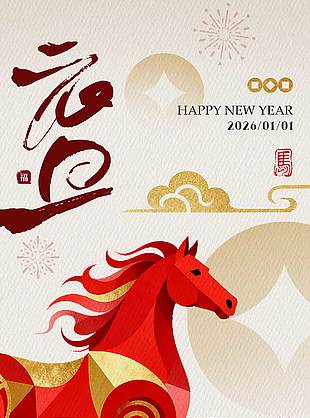 中国风马年元旦节日活动海报