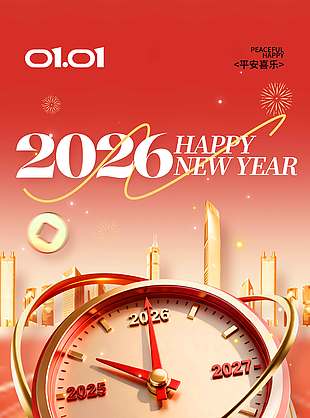 元旦快乐幸福安康节日活动海报