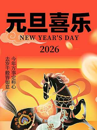 元旦喜乐平安健康节日活动海报