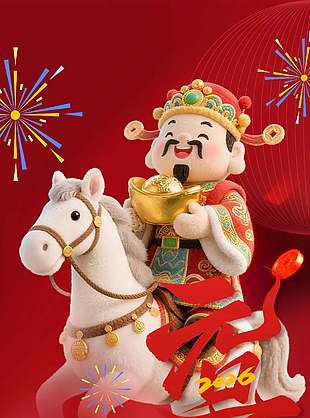 简约元旦节日财神爷形象手机海报