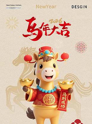 恭贺新春福马贺岁春节放假通知海报