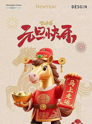 元旦快乐马上走运放假通知海报