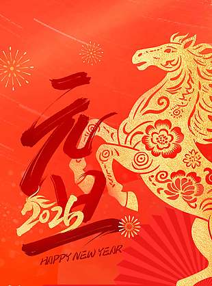 恭贺新禧马年大吉元旦放假通知海报