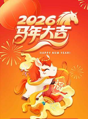 马年大吉新春愉快春节放假通知海报