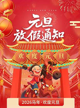 2026马年欢度元旦放假通知海报