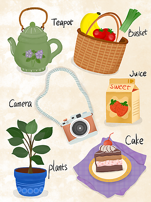 简约小清新悠闲生活小物插画