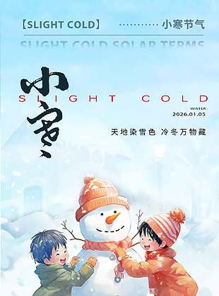 天地染雪色冷冬万物藏小寒节气海报