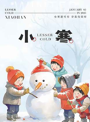 小寒迎雪至传统二十四节气海报