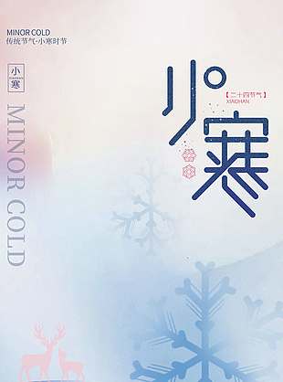 冬季雪花飘零小寒传统节气海报