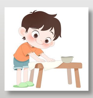 小朋友做家务擦桌子卡通儿童插画
